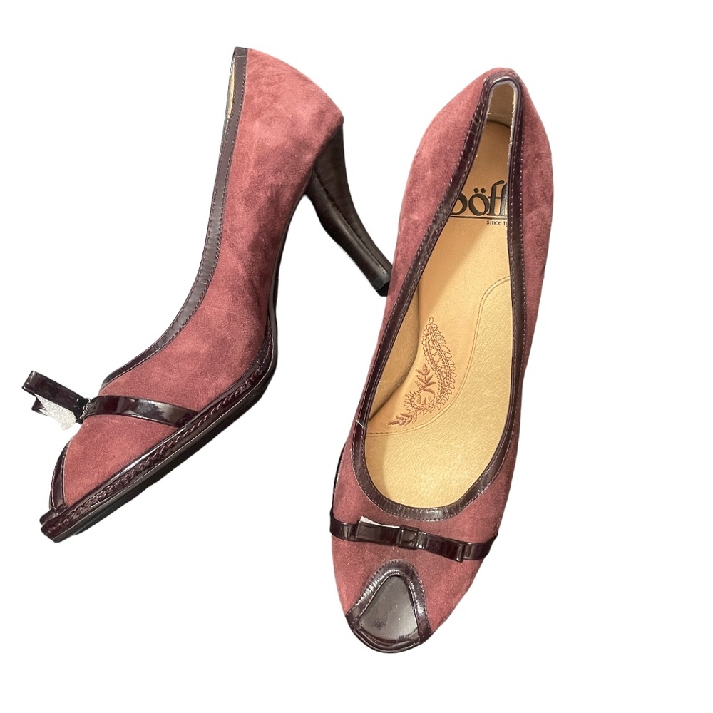 Sofft 8 1/2 Wine Burgundy 3" heel Suede Leather Upper and Sock Peep Toe Shoe